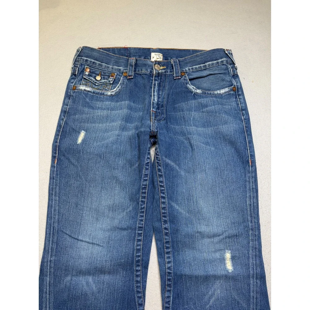 True Religion Jeans Mens 36 Joey Blue Flare Leg Horseshoe Stitch Made in USA